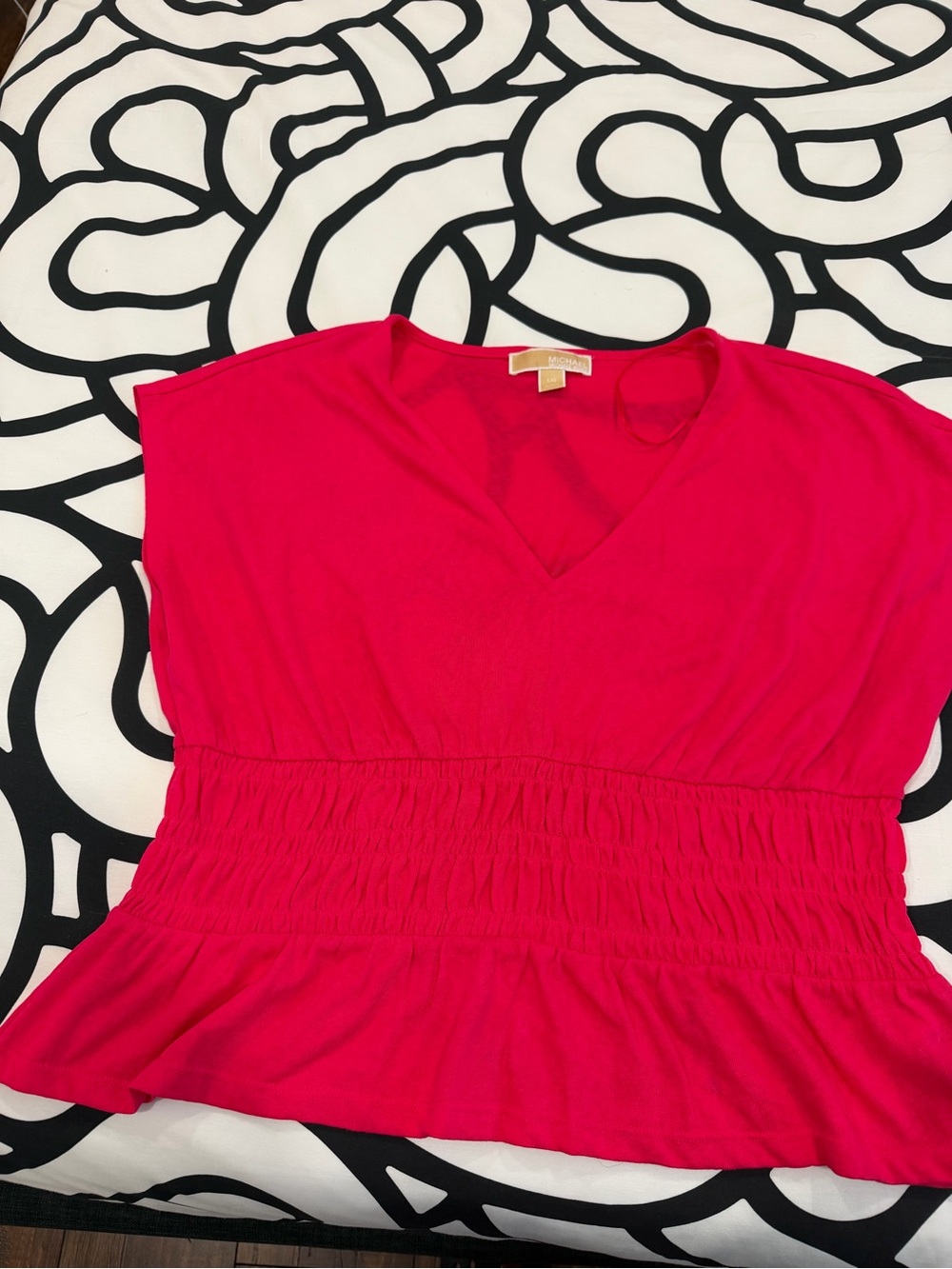 Michael Kors Bright Pink V-Neck Smocked Waist Top
